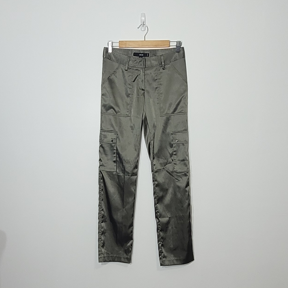 BCIM Green Satiny Lightweight Belt Loop Cargo Pockets Pants Dressy Size 4